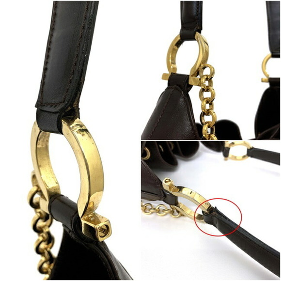 SALVATORE FERRAGAMO Ferragamo One Shoulder Bag Dark Brown Gancini DX-217658 Leat - Picture 7 of 10
